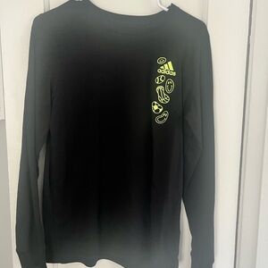 Adidas Kids Black Long Sleeve Tee with Neon Accents